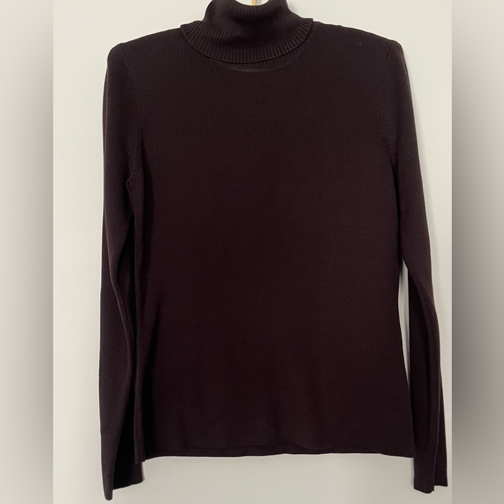 Ann Taylor 100% silk Chocolate Ribbed Turtleneck Sweater